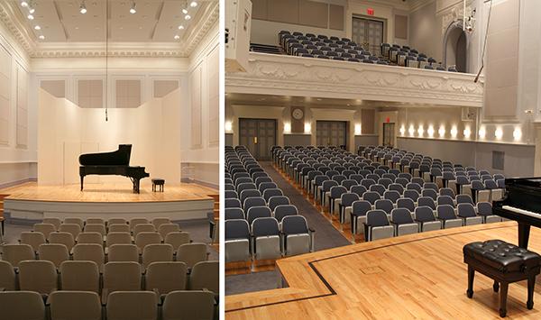 concert hall with piano on stage